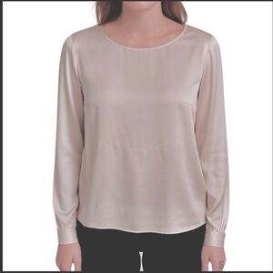 H&M Silky Satin Soft Champagne Beige Taupe Top Short Blouse Size Medium